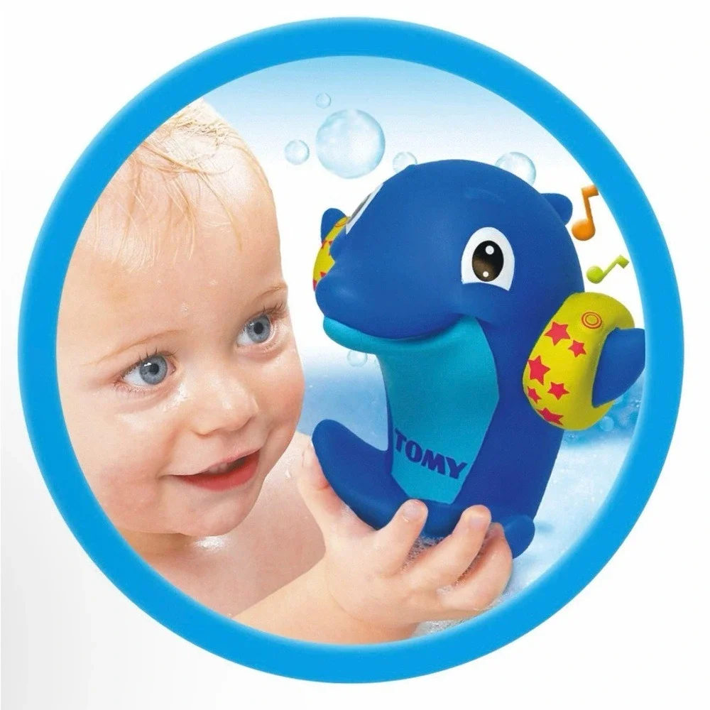 TOMY Water Whistlers Purple Dolphin Bath Toy E72379 Squirter Whistle 9m+
